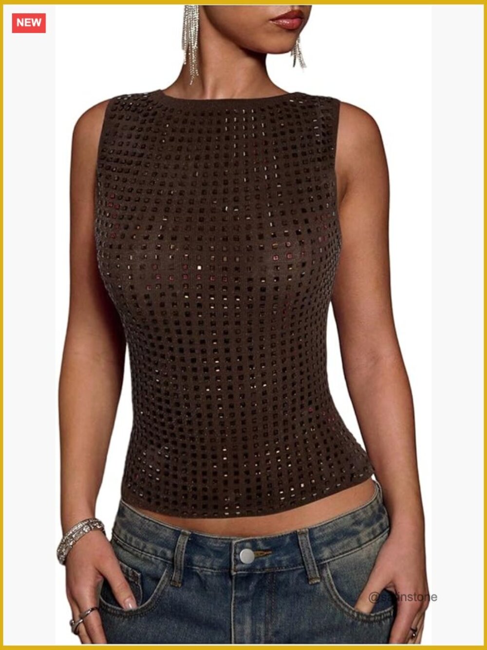 Sparkly Rhinestone Sleeveless Rave Tank Top Concert Outfit